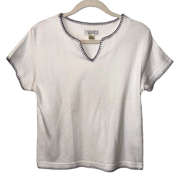 Christopher & Banks Tops - CHRISTOPHER AND BANKS WHITE V-NECK TEE PURPLE TRIM | SIZE L